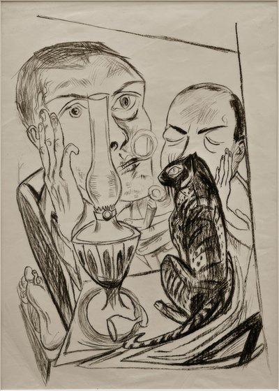 Önarckép macskával és lámpával alkotó: Max Beckmann