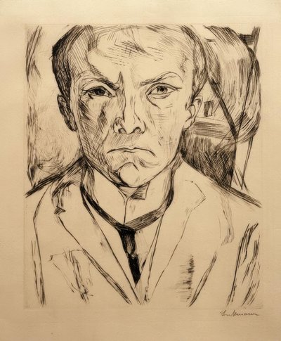 Önarckép elölről, a háttérben a ház oromzata alkotó: Max Beckmann