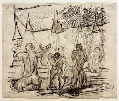 Katonák fürdője - katonák zuhanyoznak alkotó: Max Beckmann