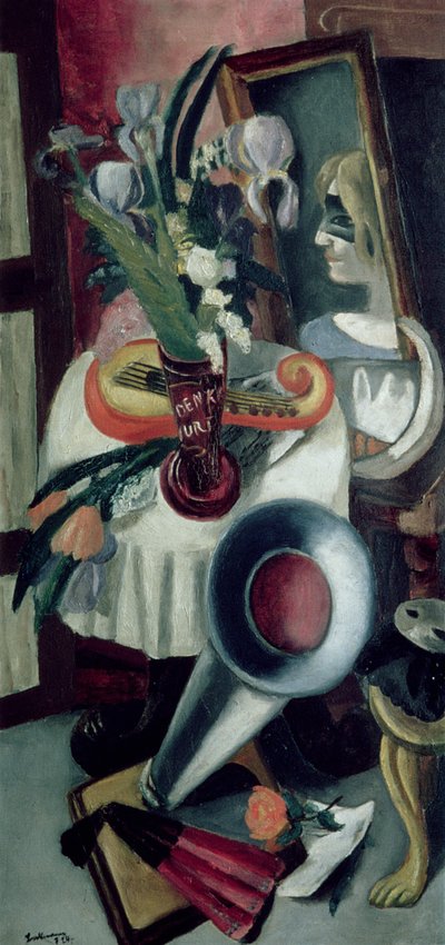 Csendélet gramofonnal és íriszekkel alkotó: Max Beckmann