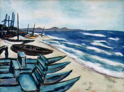 Strand csónakokkal a Riviérán alkotó: Max Beckmann