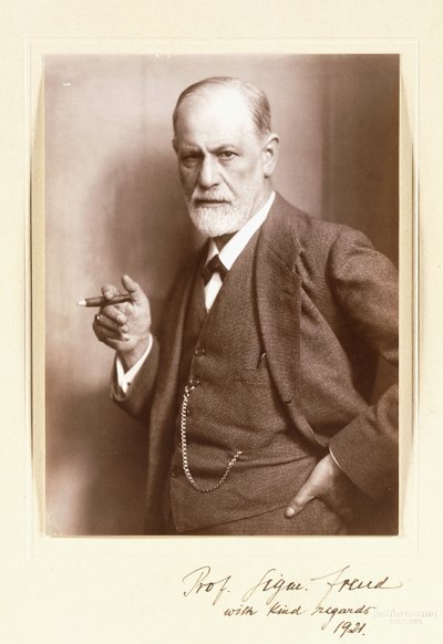Egy aláírt fénykép Sigmund Freudról, 1921 körül (szépia fotó) alkotó: Max Halberstadt