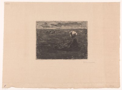 Fiatal kecskepásztor ül a mezőn alkotó: Max Liebermann (signed by artist)