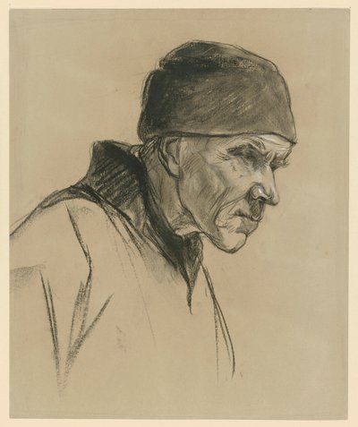 Idős férfi sapkában (mellkép, jobbra néző profil), tanulmány a következőhöz: Sétáló paraszt (1894) alkotó: Max Liebermann