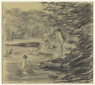 Fürdő fiúk az erdei tóban alkotó: Max Liebermann