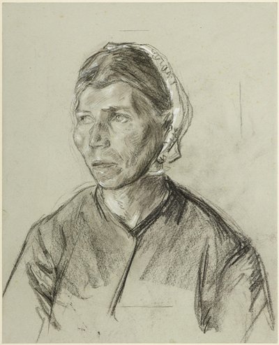Idős nő mellképe főkötőben alkotó: Max Liebermann