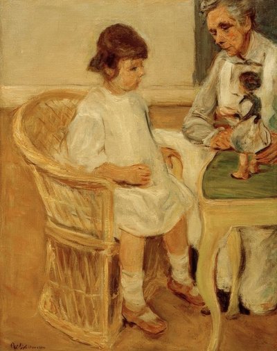 A művész unokája a fonott székben jobbra a művésznő unokája. alkotó: Max Liebermann