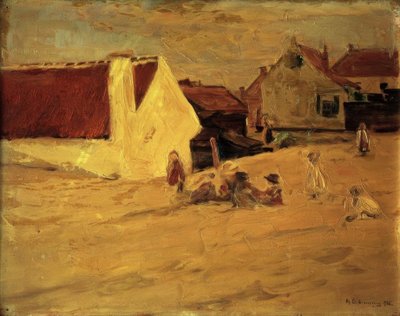 Falusi tér játszó gyerekekkel alkotó: Max Liebermann