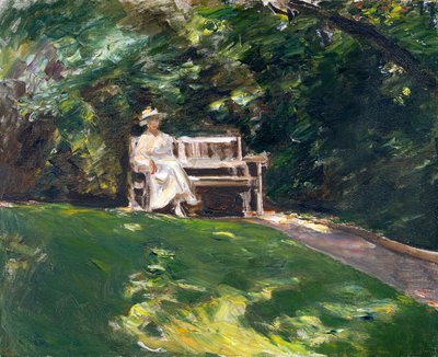 Lánya alakja egy fehér kerti padon alkotó: Max Liebermann