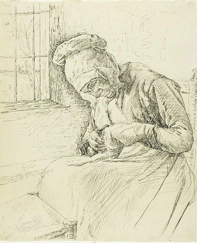 Idős nő javít az ablakon alkotó: Max Liebermann