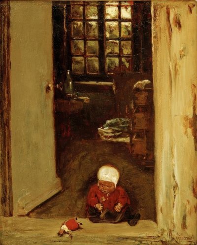 Játszó gyerek a bejárati ajtóban alkotó: Max Liebermann