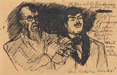 Drei Lenbach-Karikaturen: a) Brustbild; b) Ganzfigur; c) zusammen mit Stuck alkotó: Max Slevogt