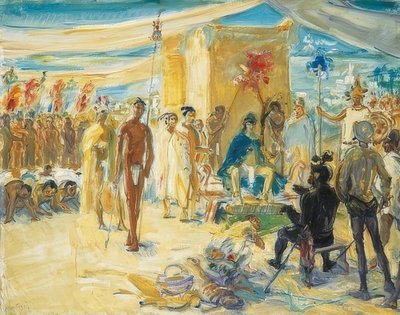 Fernando Cortez Montezuma mexikói császár előtt. 1917 alkotó: Max Slevogt