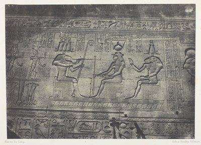Denderah (Teutyres) nagy temploma, szobrok a hátsó homlokzatról; Felső-Egyiptom, 19. tábla az "Egypte, Nubie, Palestine et Syrie" albumból (1852). alkotó: Maxime Du Camp