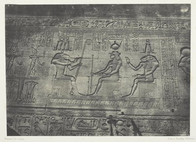 Denderah (Teutyres) nagy temploma, szobrok a hátsó homlokzatról; Felső-Egyiptom, 19. tábla az "Egypte, Nubie, Palestine et Syrie" albumból (1852). alkotó: Maxime Du Camp