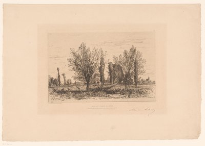 Táj egy réttel és kilátással a városra Táncolj Les Champs de Cenon. (cím a tárgyon) alkotó: Maxime François Antoine Lalanne (signed by artist)