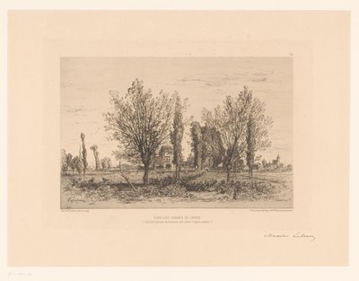 Táj egy réttel és kilátással a városra Táncolj Les Champs de Cenon. (cím a tárgyon) alkotó: Maxime François Antoine Lalanne (signed by artist)
