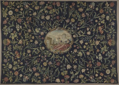 asztalterítő Abrosz Flora megszemélyesítésével és virágmintával alkotó: Maximiliaan van der Gucht (possibly)