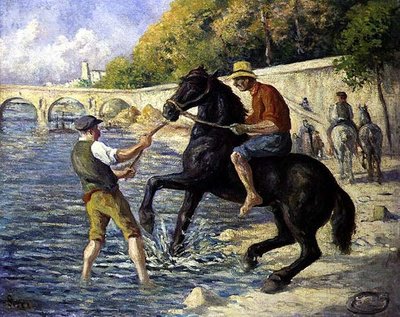 Bathing the Horses, 1910 körül (olaj, vászon) alkotó: Maximilien Luce