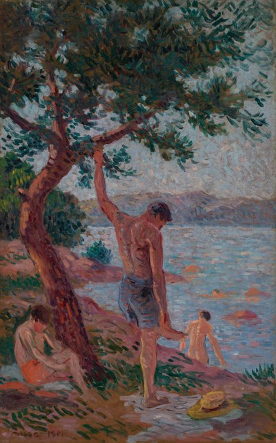 Saint-Tropez, úszók a fenyőerdő alatt alkotó: Maximilien Luce