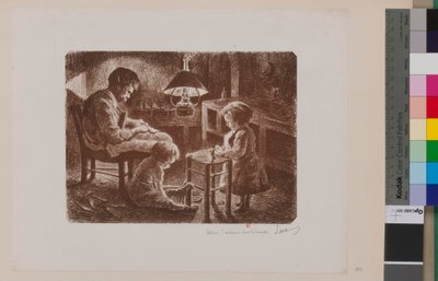 Belső jelenet a lámpa alatt alkotó: Maximilien Luce