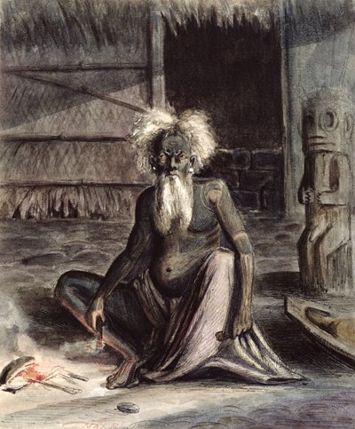 Tahiti öregember ül egy Tiki közelében, 1841-48 körül (toll, tinta és WC papíron) alkotó: Maximilien Radiguet