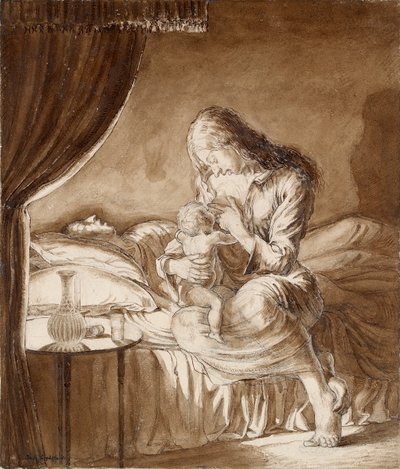 Éjszakai jelenet – gyermekét tápláló nő, 1900-as évek alkotó: Maxwell Gordon Lightfoot