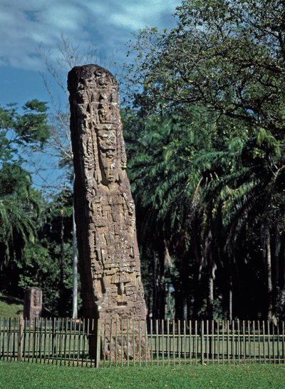 A nagy téren lévő F sztélé részlete alkotó: Mayan