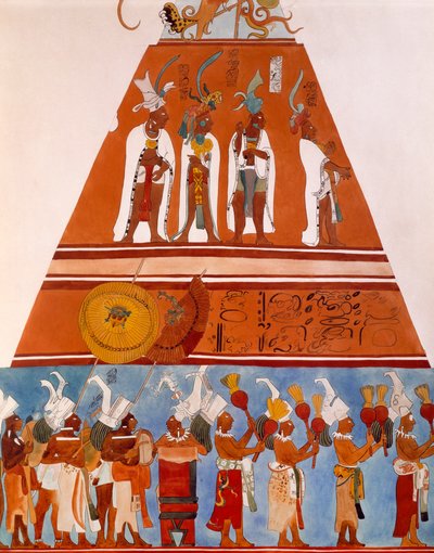 Freskók Bonampakban, Chiapasban (Mexikó). A körmenet jelenetét bemutató részlet. Maja civilizáció, 9. század. alkotó: Mayan