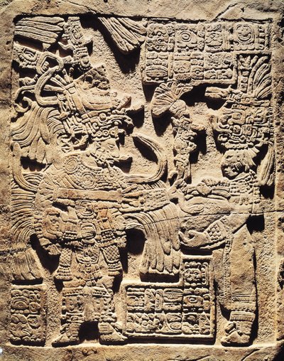 Stela, amely egy főpapot és egy nőt ábrázol, Yaxchilanból alkotó: Mayan