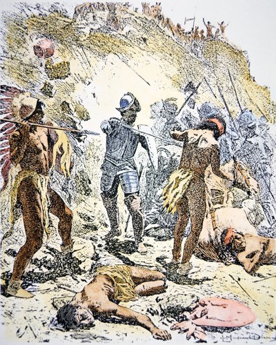 Az 1680-as pueblo indiánlázadás (színes metszet) alkotó: Maynard Dixon