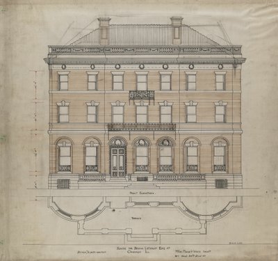 Bryan Lathrop House, Chicago, Illinois, homlokzati és teraszterv alkotó: Mead and White McKim