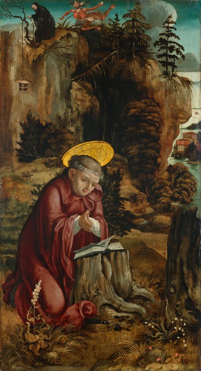Utca. Benedek a subiacoi barlang előtt alkotó: Meister des Innerochsenbacher Annenaltars