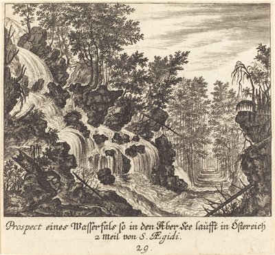 Kilátás a vízesésre, Ausztria alkotó: Melchior Küsel after Johann Wilhelm Baur