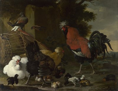Egy kakas, tyúkok és csibék, kb. 1668-1670 alkotó: Melchior de Hondecoeter