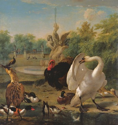 Park hattyúval és más madarakkal (olaj, vászon) alkotó: Melchior de Hondecoeter