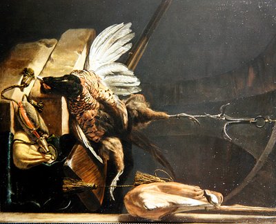Egy horogra akasztott döglött fácán csendélete alkotó: Melchior de Hondecoeter