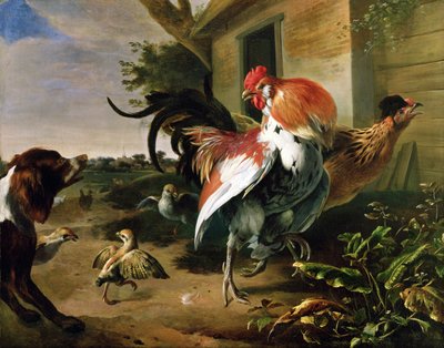 Baromfi és spániel a tanya udvarán alkotó: Melchior de Hondecoeter