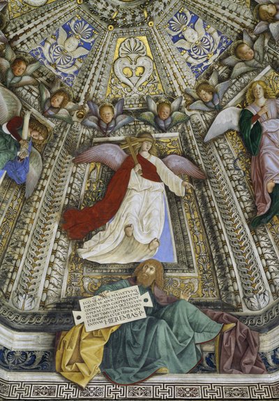 Jeremiás próféta és egy angyal, Szent Márk sekrestyéjének kupolája, Santuario della Santa Casa, Loreto, 1477-93 körül (freskó) alkotó: Melozzo da Forli