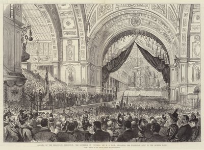 A melbourne-i kiállítás megnyitója, Victoria kormányzója, Sir H B Loch, a királynő nevében a kiállítást megnyitottnak nyilvánítva alkotó: Melton Prior