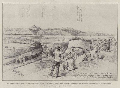 Seaforth Highlanders és a 23. Royal Welsh Fusiliers a Bashi-Bazouk és a keresztények közötti harcot nézik Candián kívül alkotó: Melton Prior