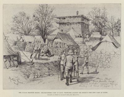 Az Indian Frontier Rising, Bagh-i főhadiszállási tábor, az ellenség tüze ellen védett éjszakai táborba alkotó: Melton Prior