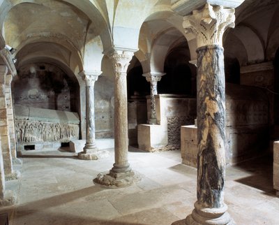 Meroving művészet: kilátás a Jouarre-i apátság kriptájára. Kr.u. 7. század. Szajna és Marne alkotó: Merovingian