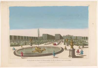 Kilátás a szökőkútra a Palais Schwarzenberg kertjéből, Bécs közelében Vue du jardin du Prince de Schwarzenberg du côte du bassin vers le palais körül (cím a tárgyon) alkotó: Mesard