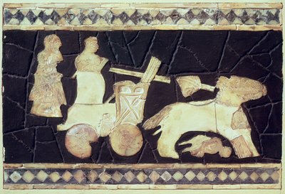 Két ló által húzott harci szekér, ie 2800-2300 (elefántcsont, gyöngyház és mozaik) alkotó: Mesopotamian