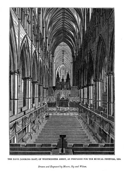 A templomhajó a Westminster Abbeytől keletre néz, 1843 alkotó: Messrs Sly and Wilson