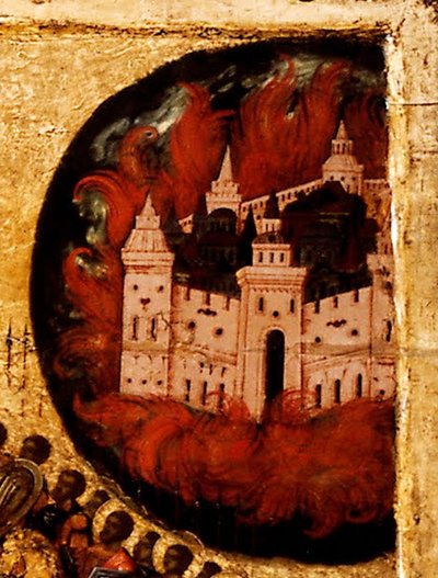 Áldott légy a menny királyának házigazdája Részlet: Tűz Kazanyban, 1550-es évek alkotó: Metropolitan of Moscow Athanasius