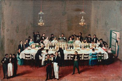 Bankett Antonio Leon tábornok tiszteletére Oaxacában, Mexikóban A 19. századi mexikói népiskola festménye. Mexikóváros, Nemzeti Történeti Múzeum alkotó: Mexican School
