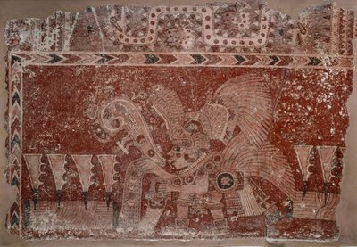 Falfestmény töredék elit hím és maguey kaktusz levelekkel, Teotihuacán stílusú, klasszikus korszak, 500-550 alkotó: Mexican School