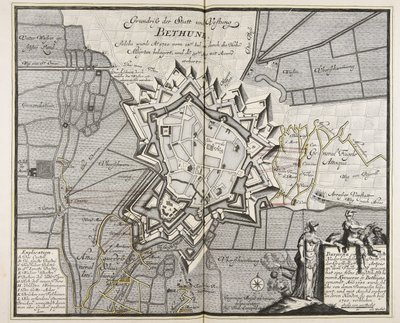 Bethune városának és erődjének alaprajza, amelyet 1710. július 14-től a főszövetségesek ostromoltak. Iul. a magas szövetséges erők által, és augusztus 30-án elfoglalták. Aug. accorddal meghódítva / Meyer mérnök ad vivum delineavit. alkotó: Meyer
